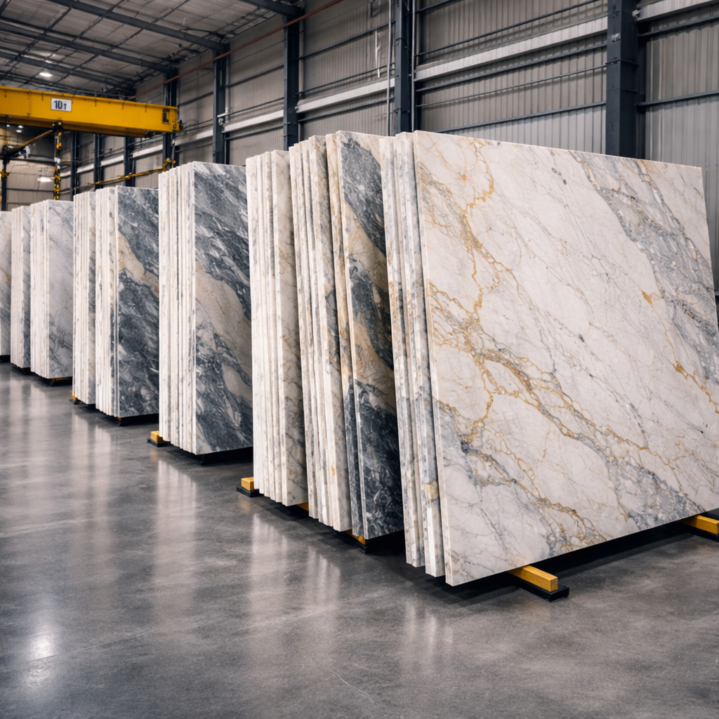 Natural stone slabs prepared for fabrication